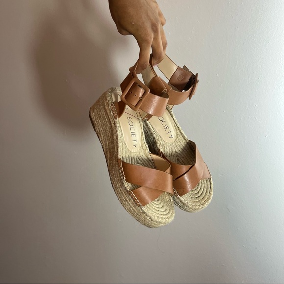 Brown Leather Platform wedge Espadrille sandals - Picture 1 of 5